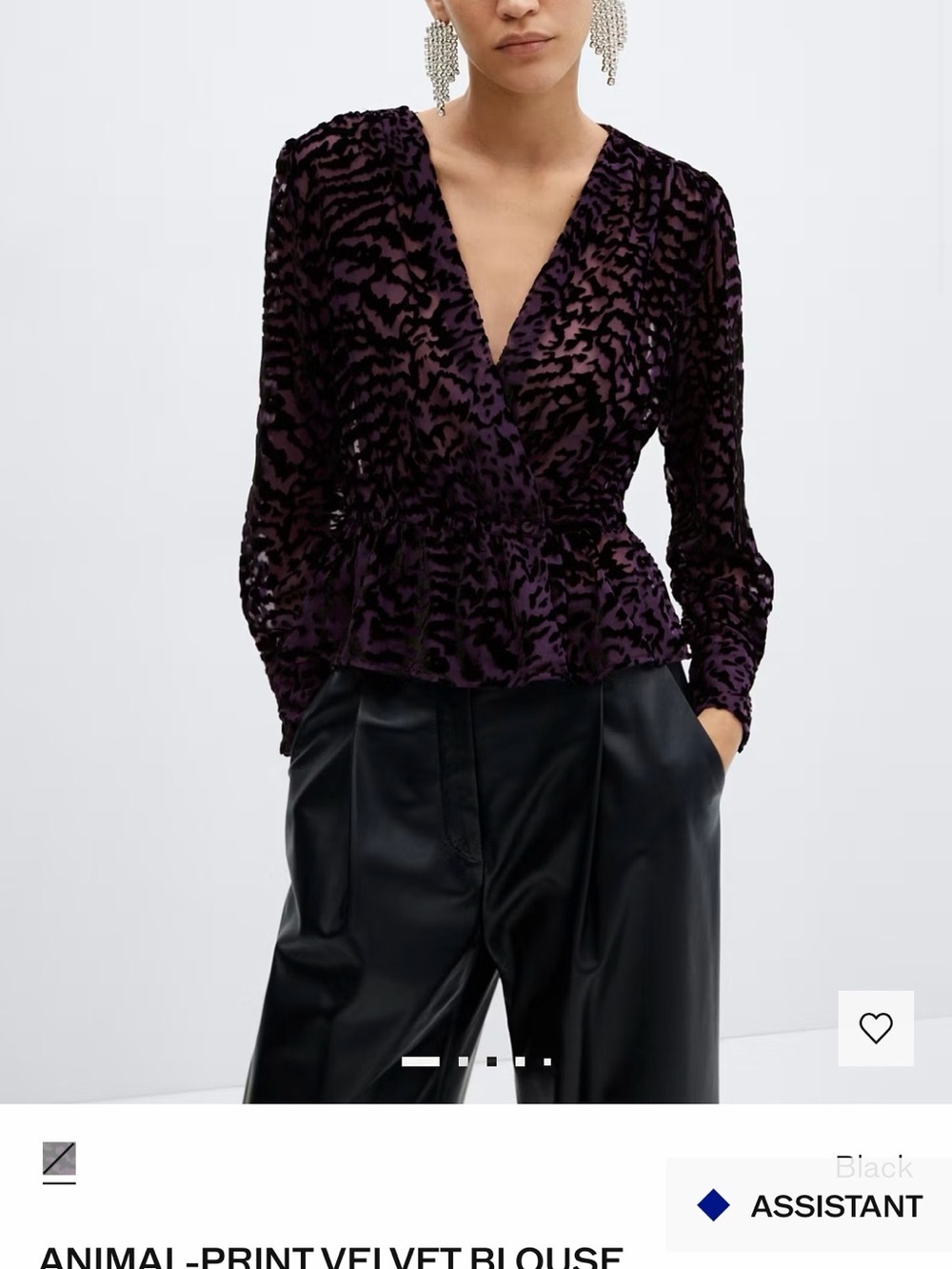 Mango Velvet Animal-Print Wrap Blouse